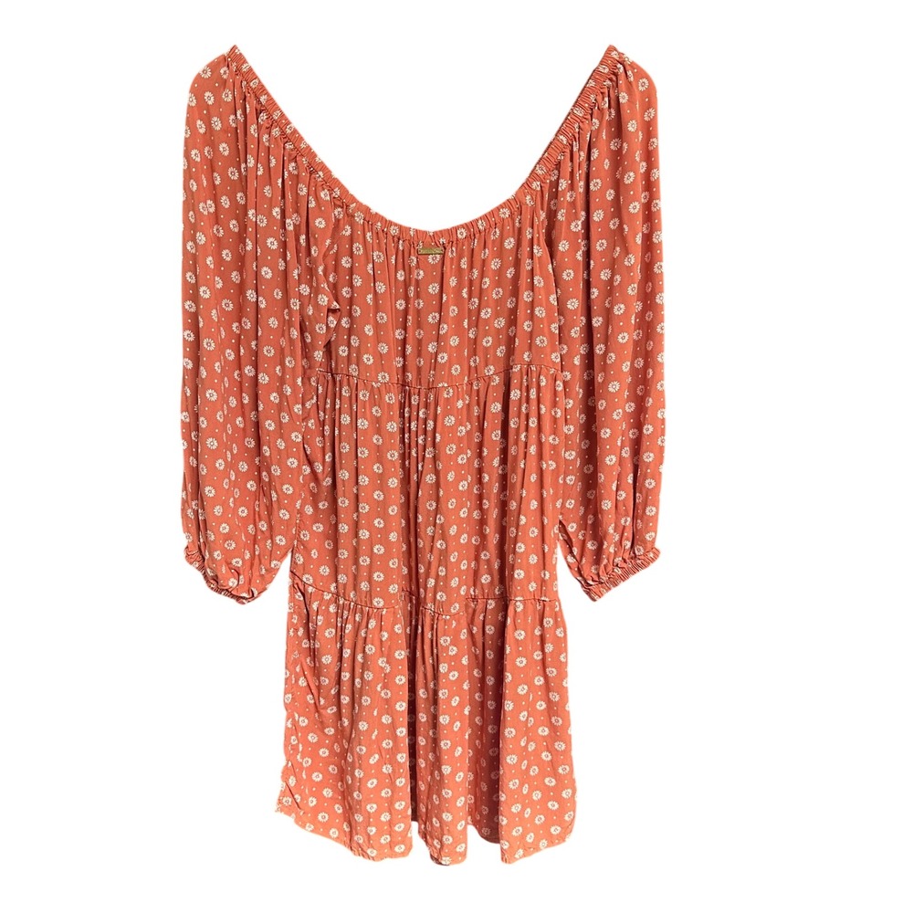 Billabong Floral‎ Tiered Mini Dress Terracotta Orange Daisy Print Medium - Picture 4 of 7